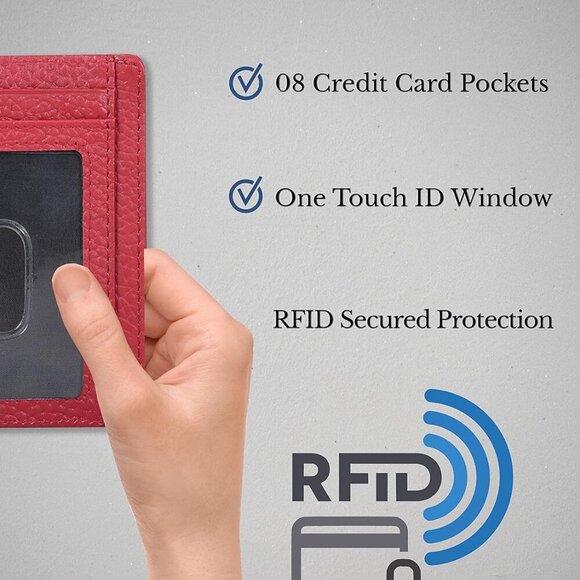 Luxury Leather Wallet Unisex RFID Card Holder Minimalist Exotic Red - Picture 6 of 6